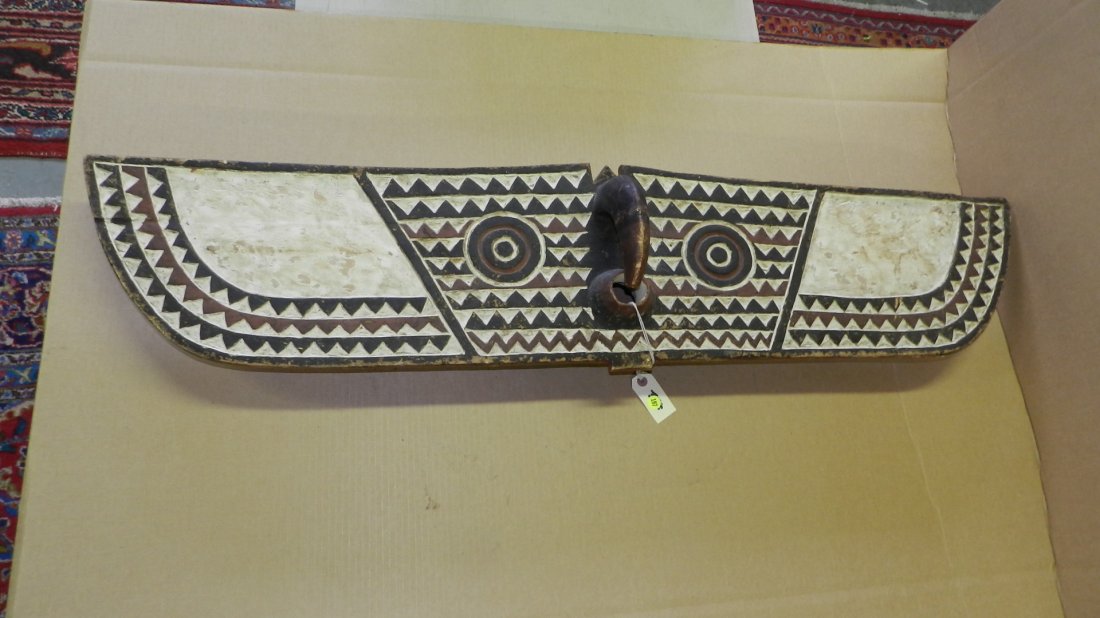 12022) African carved Bwa hawk mask, from Burkina Faso.: 12022) African carved Bwa hawk mask, from Burkina Faso.(11.5" high) x 50 1/2 x 3