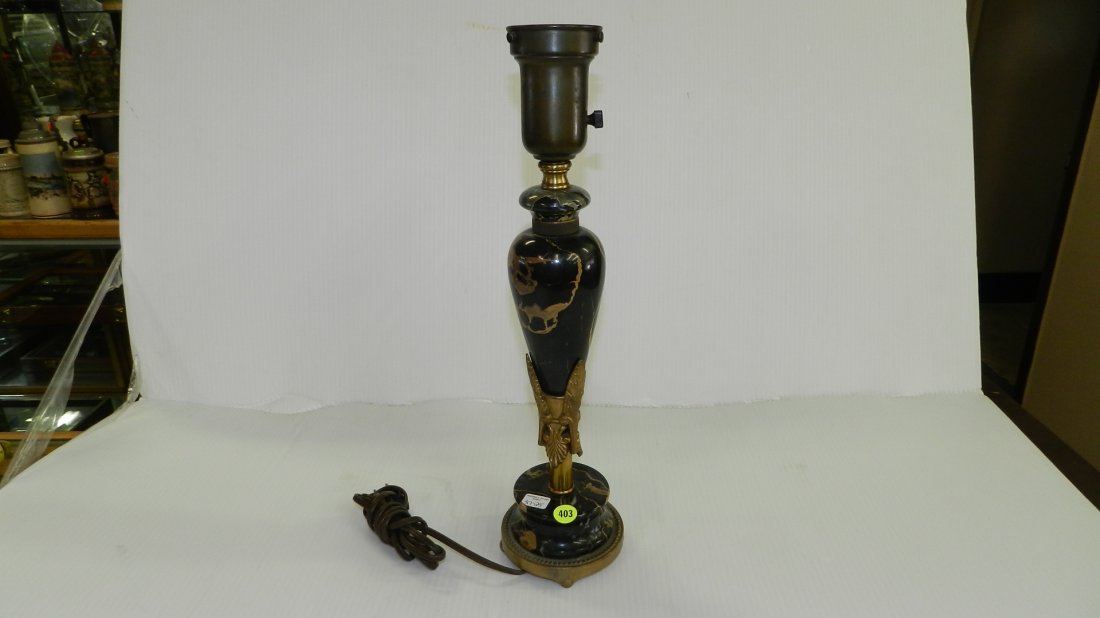 25) nice antique art deco marble & metal table lamp,: 25) nice antique art deco marble & metal table lamp, cond VG (no shade)
