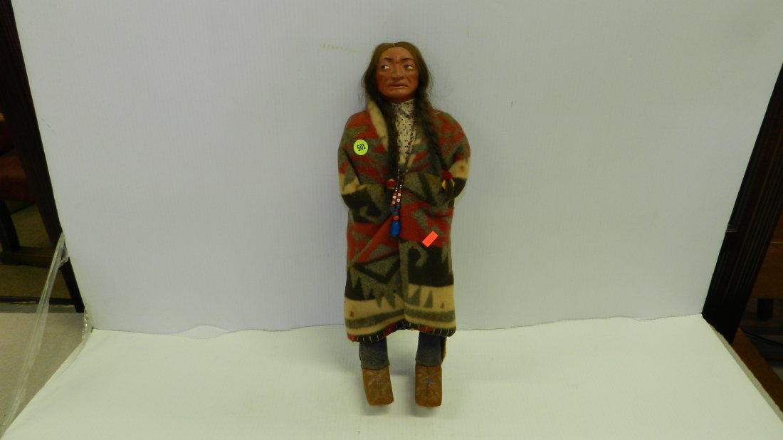 Original Antique / vintage Native American Skookum: Original Antique / vintage Native American Skookum doll, with painted face, wrapped in Navajo style