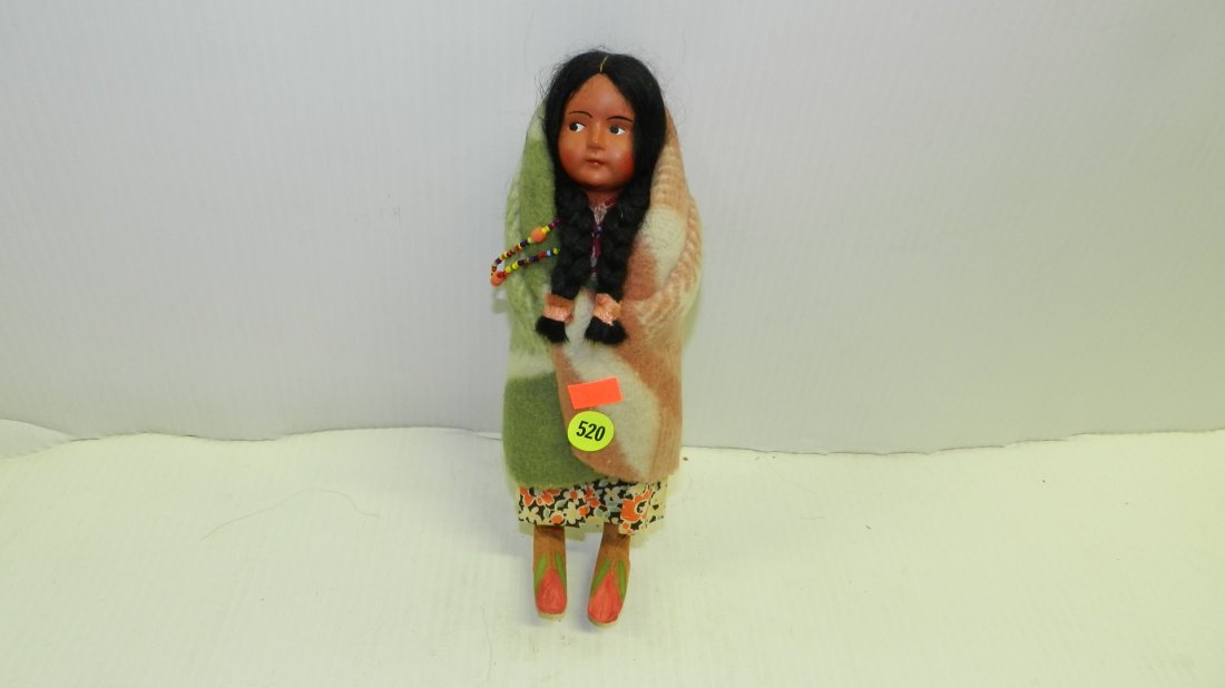 Original Antique / vintage Native American Skookum: Original Antique / vintage Native American Skookum doll, with painted face, wrapped in Navajo style