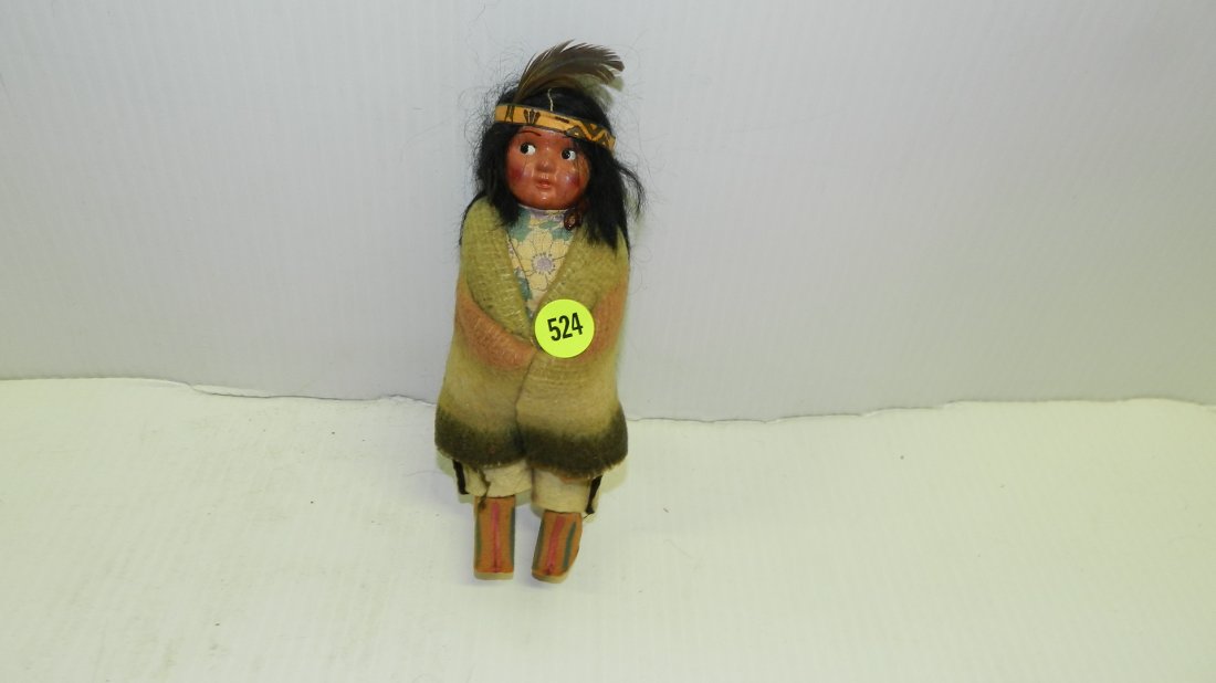 Original Antique / vintage Native American Skookum: Original Antique / vintage Native American Skookum doll, with painted face, wrapped in Navajo style