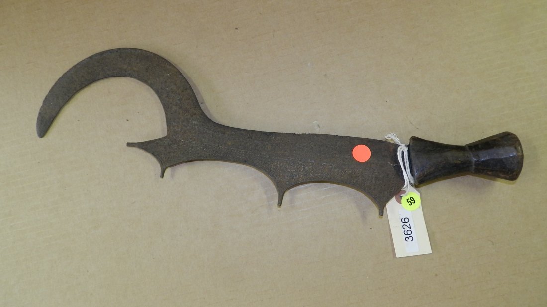 3626) Handmade African knife, Ngombe or neighboring: 3626) Handmade African knife, Ngombe or neighboring tribe in Northwest DRC. Ngulu. 20"