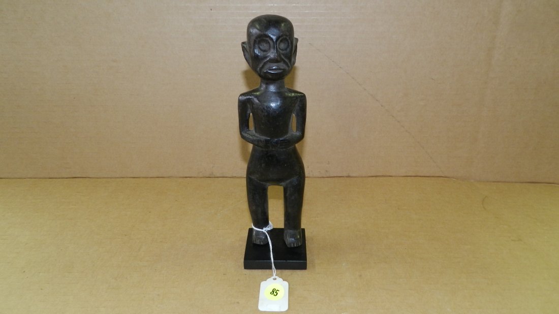 5489) East African standing blackened figure, from: 5489) East African standing blackened figure, from Tanzania. 10" w/stand.
