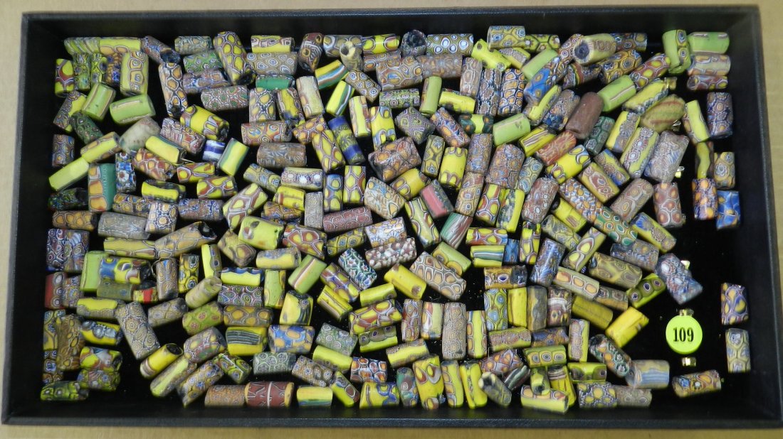 B) Tray of African trade beads: B) Tray of African trade beads