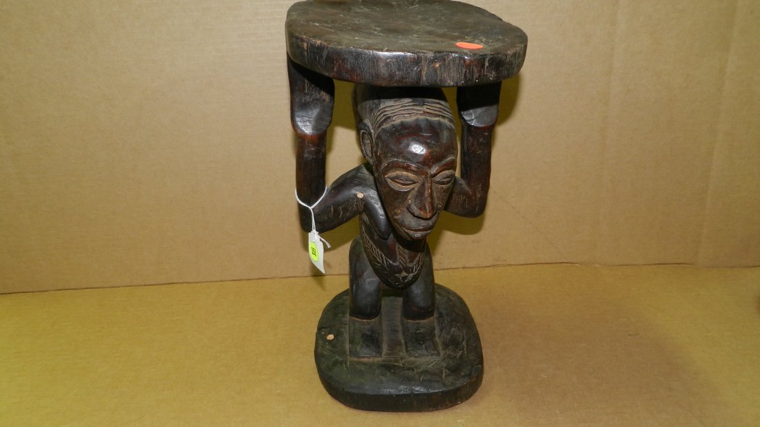 7109) unique African carved Luba figural stool - female: 7109) unique African carved Luba figural stool - female figure 14 1/2 x 7 x7 from the Luba DR Congo