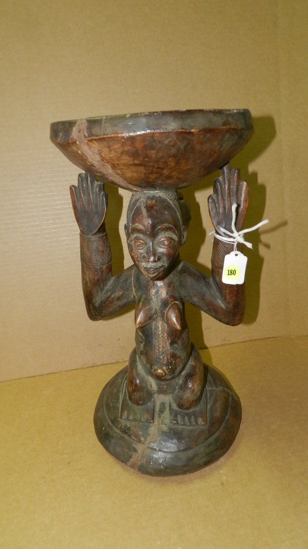 2356) nice African carved Caryatid stool - sitting: 2356) nice African carved Caryatid stool - sitting female figure 18 x 9 x 9 from the Luba tribe DR Congo
