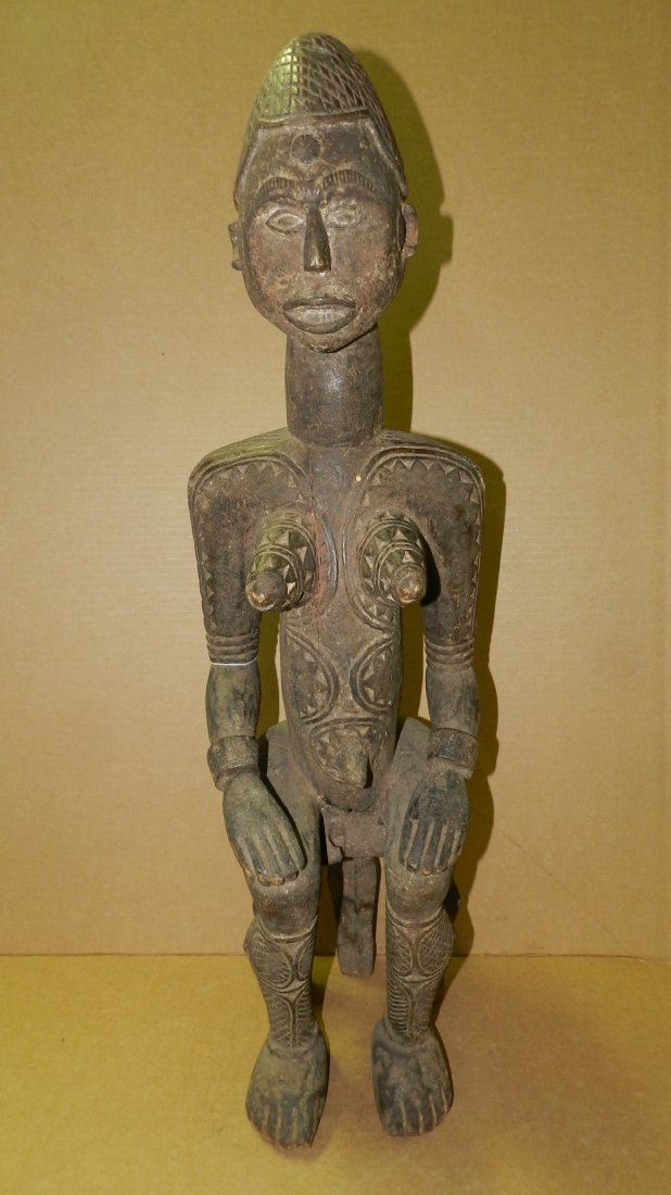 6988) large african carved Igbo sitting female figure: 6988) large african carved Igbo sitting female figure 33 x 9 x 9 OF Nigeria
