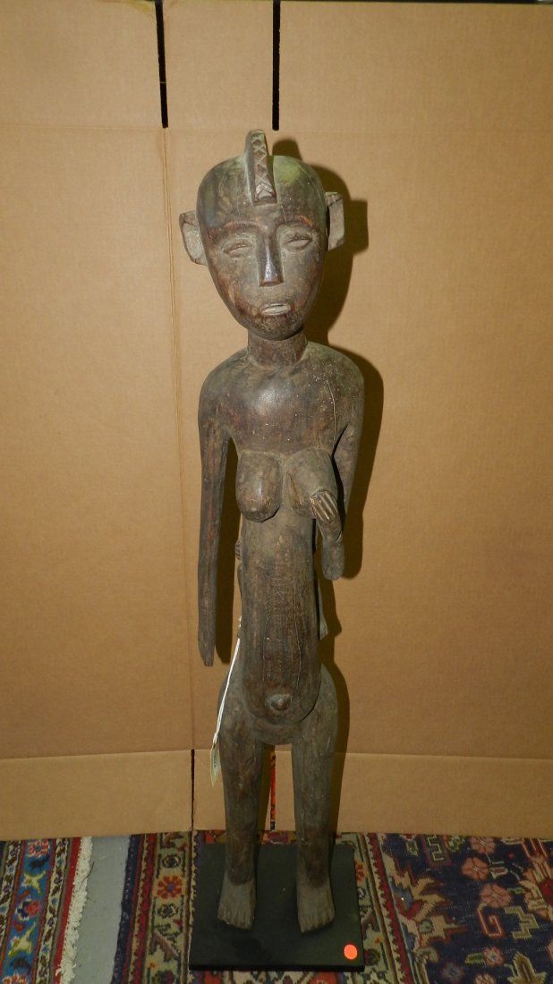 3022) African carved Tanzanian standing maternity with: 3022) African carved Tanzanian standing maternity with baby on back 43" with the stand SSR