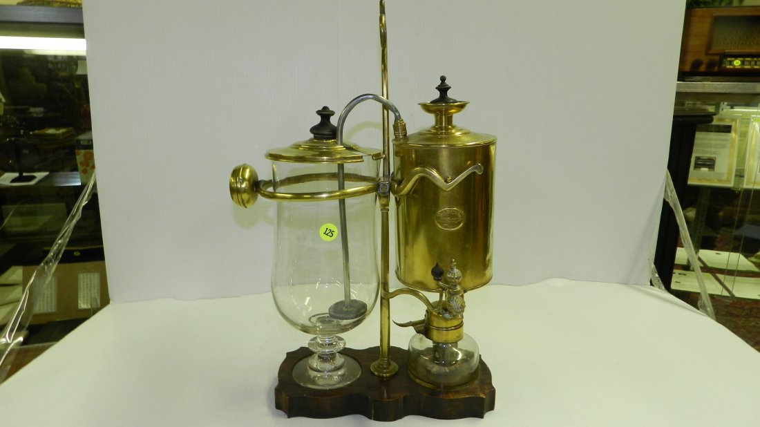 1800's brass and glass coffee maker (vacuum) cond VG: 1800's brass and glass coffee maker (vacuum) cond VG