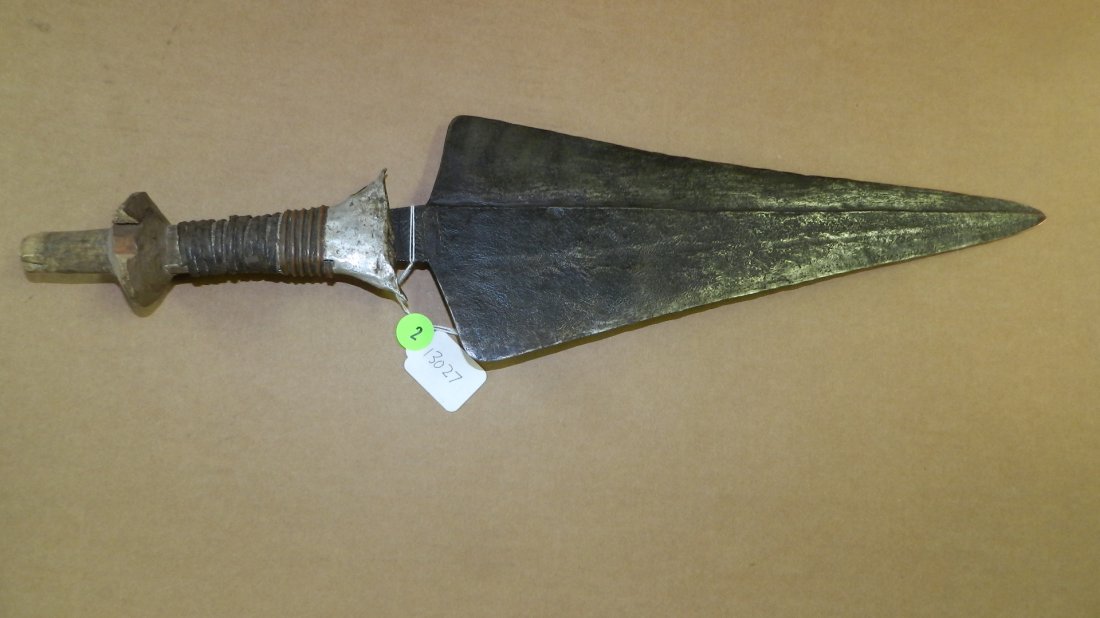 13027) Central DRC African carved knife, Ngandu, Saka: 13027) Central DRC African carved knife, Ngandu, Saka or neighboring people w/metal covered wood han