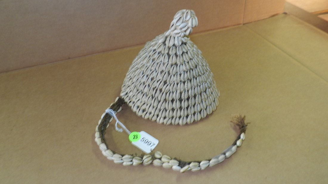 5997) African cowrie covered cap / hat. 7": 5997) African cowrie covered cap / hat. 7"