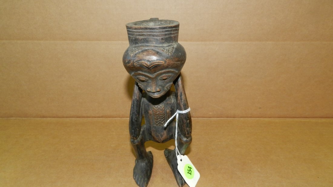 5754) Central Africa squatting figure (or figural cup): 5754) Central Africa squatting figure (or figural cup) 8"