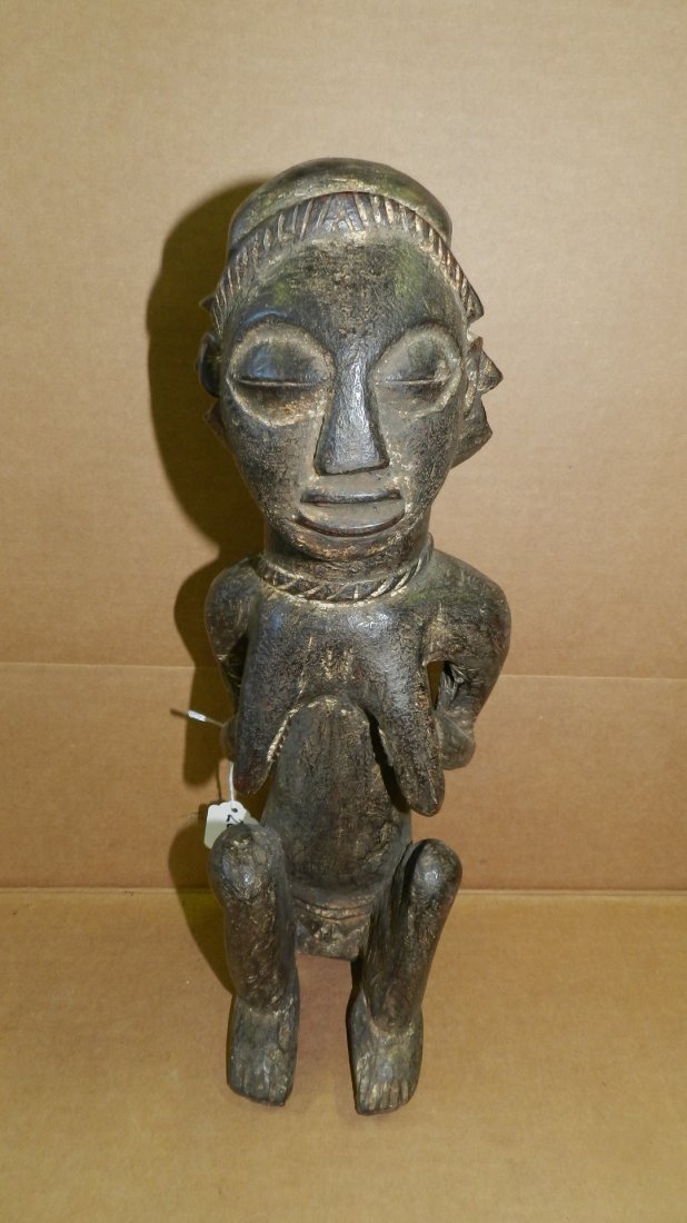 2028) African Luba female sitting figure DR Congo, 16": 2028) African Luba female sitting figure DR Congo, 16"