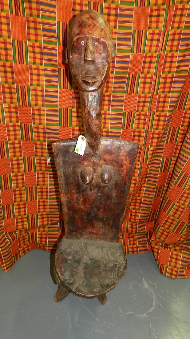 6142) unique African carved High backed chair - East: 6142) unique African carved High backed chair - East African 45" tall