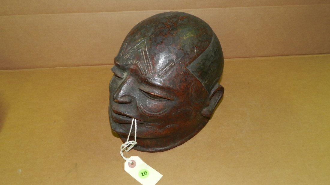 6503) African carved Makonde helmet mask Tanzania, 9" x: 6503) African carved Makonde helmet mask Tanzania, 9" x 12