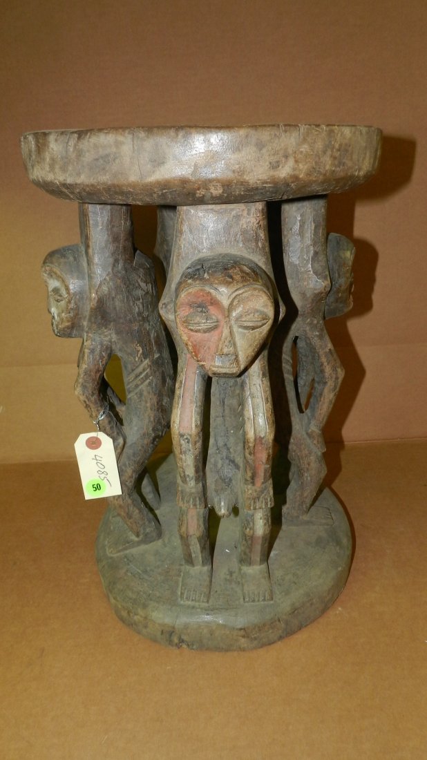 4085) African carved Mbole stool. From DR Congo. 17 1/4: 4085) African carved Mbole stool. From DR Congo. 17 1/4 x 11 1/4"