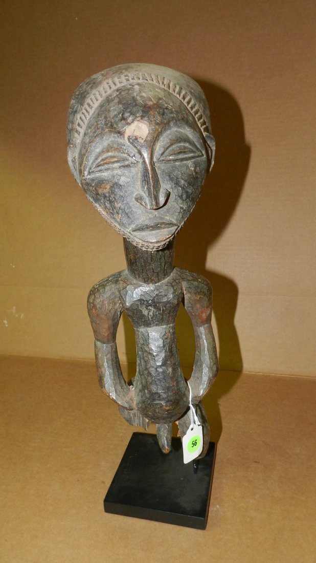 1795) Hand carved African Hemba Ancestor figure with: 1795) Hand carved African Hemba Ancestor figure with deficient legs (fragment) From DR Congo. 18" w/stand