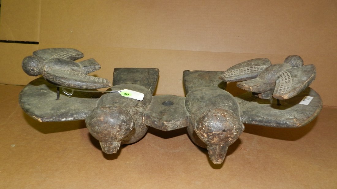 7027) African bird carving, from Burkina Faso, as: 7027) African bird carving, from Burkina Faso, as found. 6 1/2 x 22 x 12