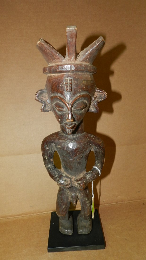 9292) Carved Standing male Central African figure on: 9292) Carved Standing male Central African figure on stand 15"