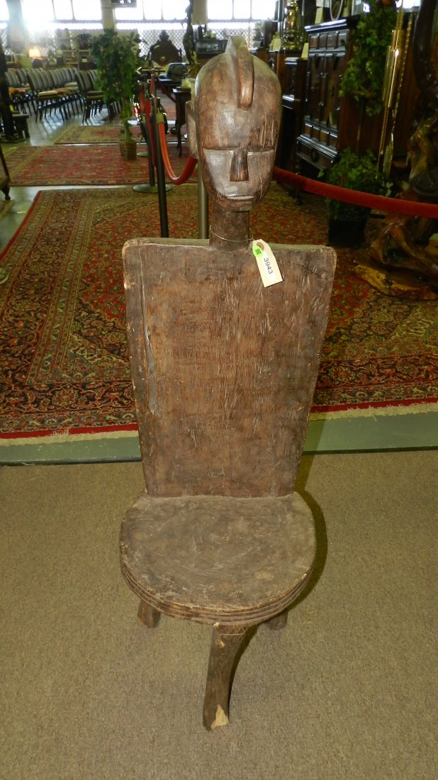 3943) East African high-backed chair Tanzania, 46" tall: 3943) East African high-backed chair Tanzania, 46" tall SSR