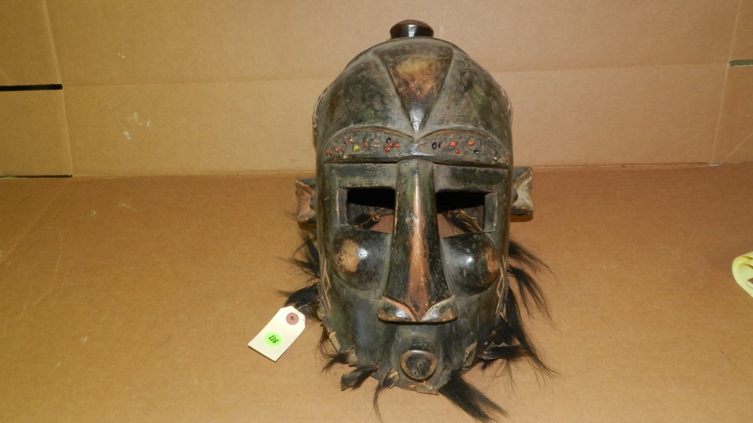 1832) African carved Binji helmet mask - DR Congo, 18": 1832) African carved Binji helmet mask - DR Congo, 18"