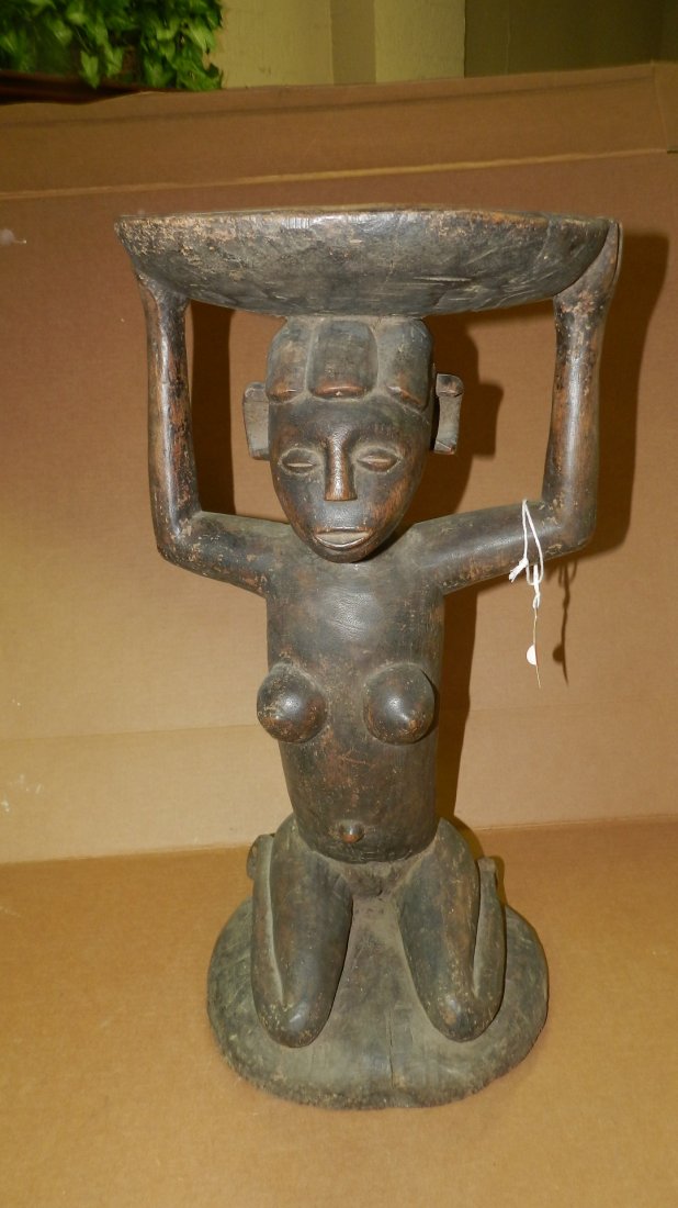 1111) East Africa carved Caryatid Stool - Kneeling: 1111) East Africa carved Caryatid Stool - Kneeling female 25 1/2 x 13