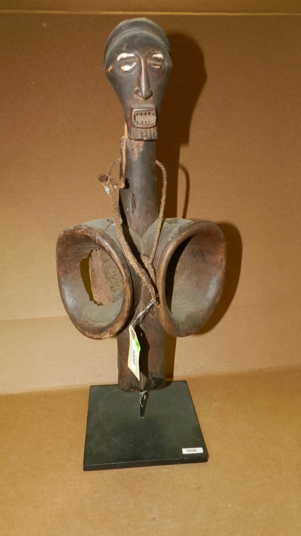 1656) unique African Songye bellows DR Congo, 23" with: 1656) unique African Songye bellows DR Congo, 23" with stand as found