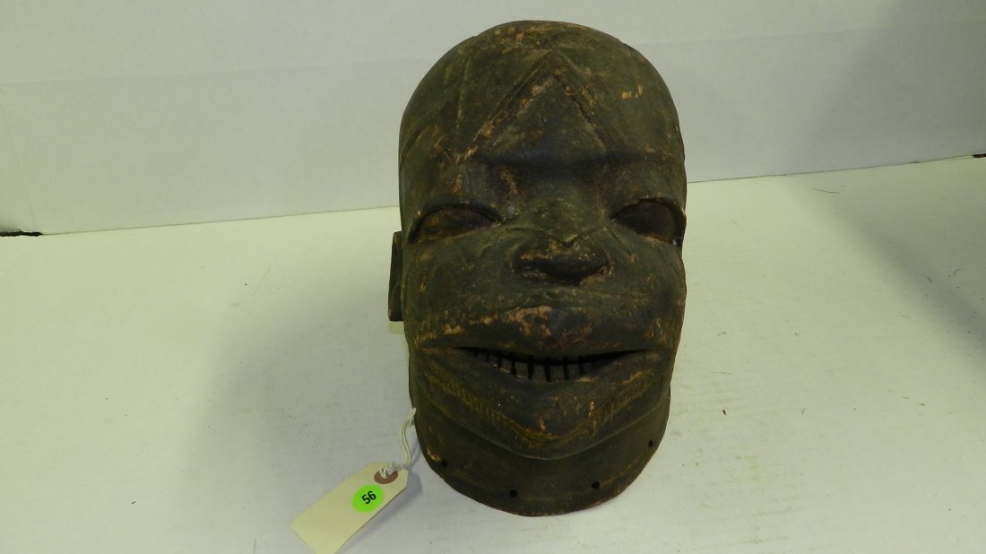 6518) African carved Makonde helmet mask. From Tanzania: 6518) African carved Makonde helmet mask. From Tanzania. 9 x 7 x 9