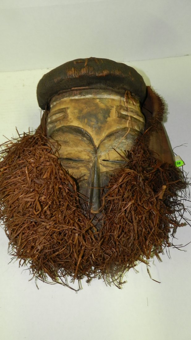 3785) Handmade African Polychrome mask. 14 x 12: 3785) Handmade African Polychrome mask. 14 x 12