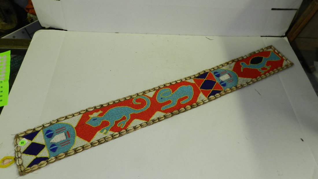 8001.4) Handmade African Yoruba beaded ornament sash. F: 8001.4) Handmade African Yoruba beaded ornament sash. From Nigeria. 48 x 6