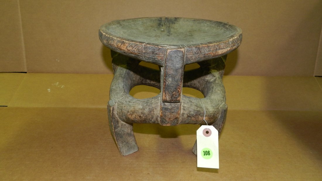 6122) African carved Nyamwezi stool. From Tanzania. 10: 6122) African carved Nyamwezi stool. From Tanzania. 10 1/2 x 10 1/2