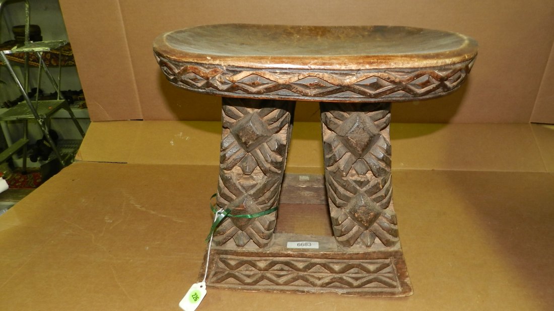 6683) hand carved West African stool 16": 6683) hand carved West African stool 16"