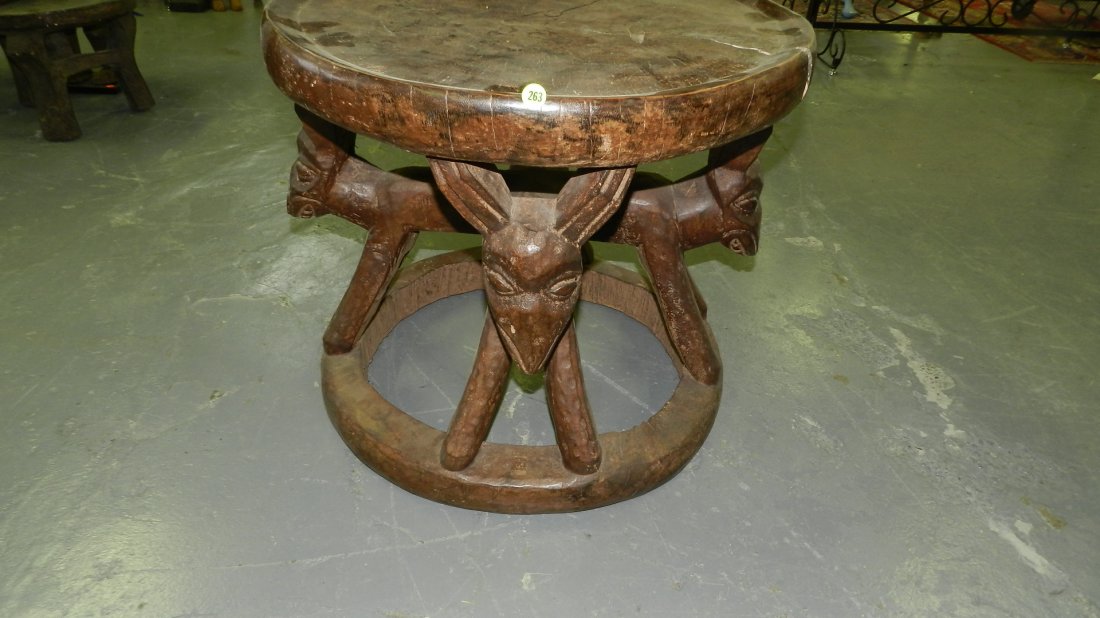 6651) African carved Cameroon stool, has split. 21 x 23: 6651) African carved Cameroon stool, has split. 21 x 23 1/2"