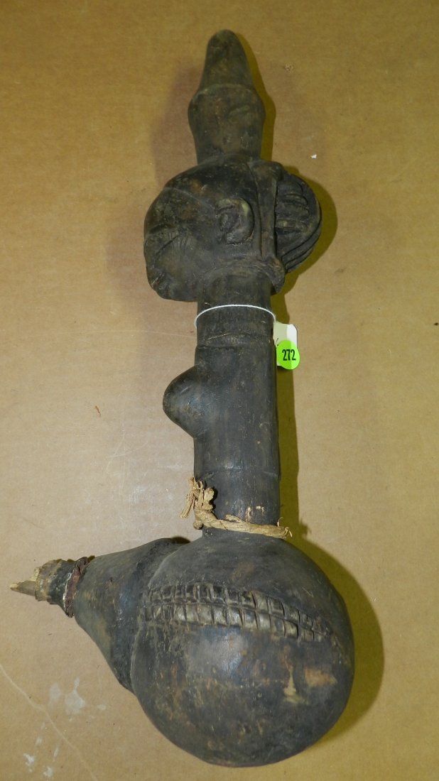 13006) Hand carved African figural wood pipe, from DR C: 13006) Hand carved African figural wood pipe, from DR Congo. 16"