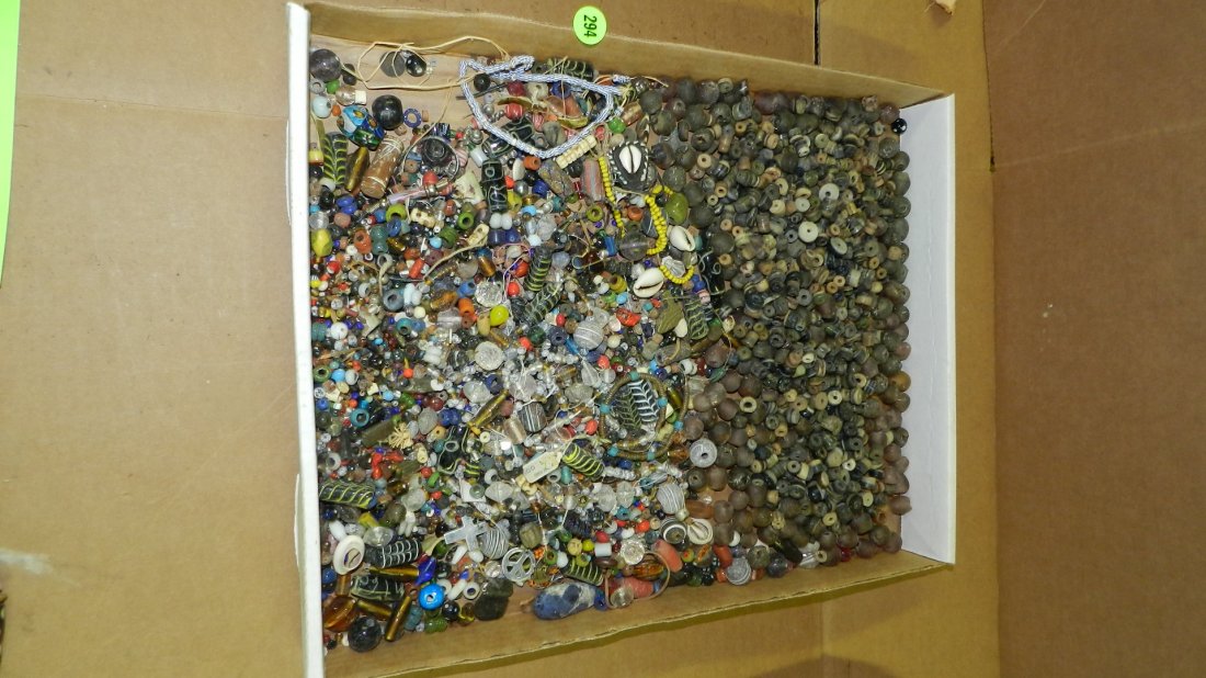 B) tray of African trade beads, various sizes, styles,: B) tray of African trade beads, various sizes, styles, materials, NO tray