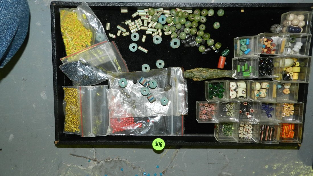 B) tray of African trade beads, various sizes, styles,: B) tray of African trade beads, various sizes, styles, materials, NO tray