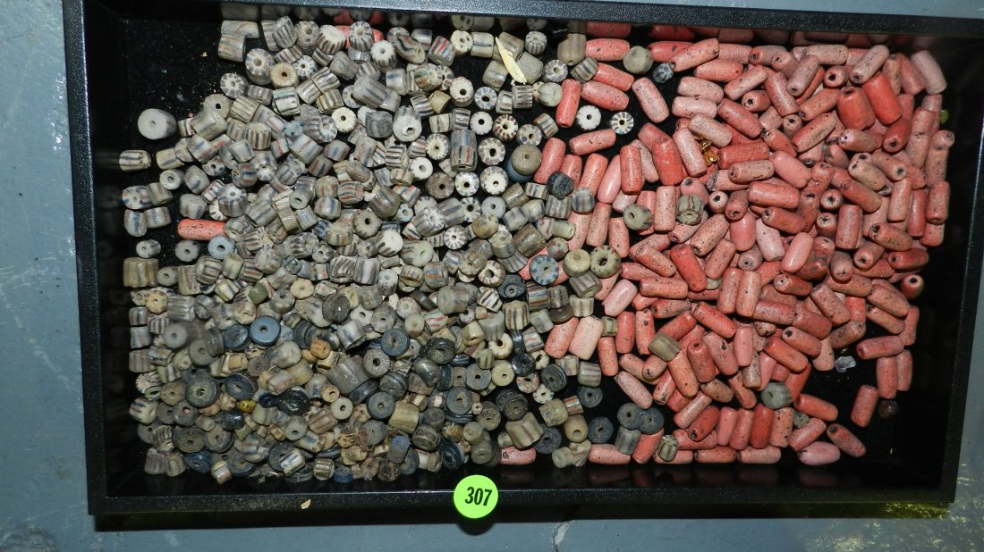 B) tray of African trade beads, various sizes, styles,: B) tray of African trade beads, various sizes, styles, materials, NO tray