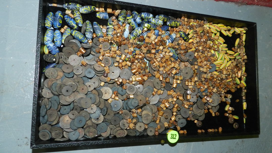 B) tray of African trade beads, various sizes, styles,: B) tray of African trade beads, various sizes, styles, materials, NO tray