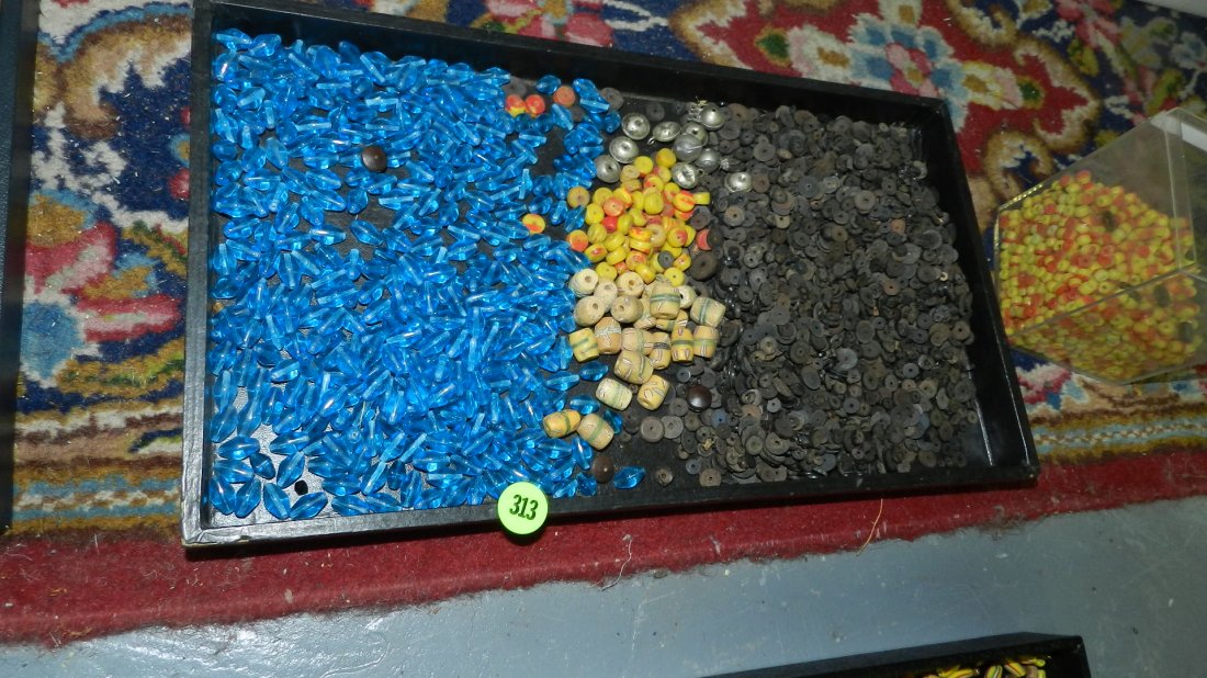 B) tray of African trade beads, various sizes, styles,: B) tray of African trade beads, various sizes, styles, materials, NO tray