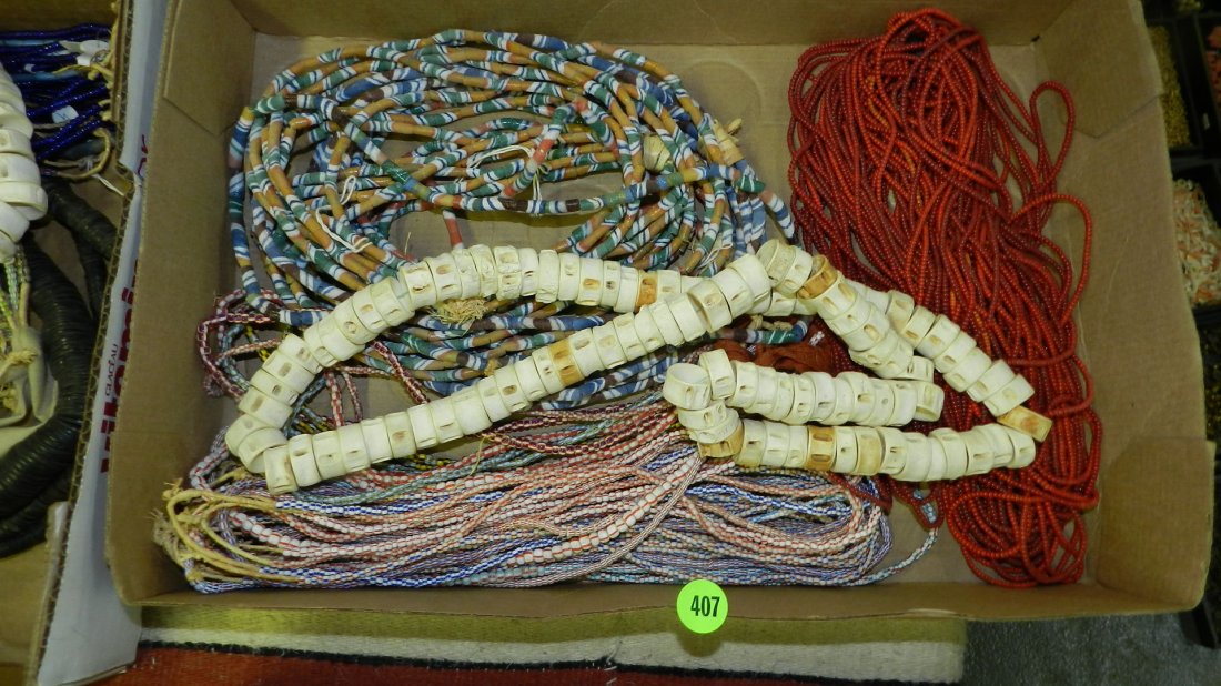 large group of handmade African trade bead necklaces, N: large group of handmade African trade bead necklaces, No tray