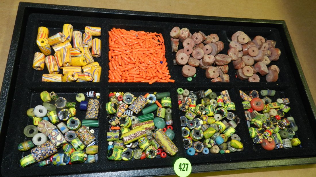 large group of loose African trade beads for making nec: large group of loose African trade beads for making necklaces, No tray, various sizes, shaped and colors no tray