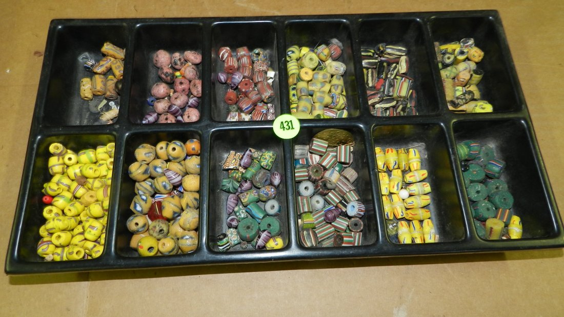 large group of loose African trade beads for making nec: large group of loose African trade beads for making necklaces, No tray, various sizes, shaped and colors no tray