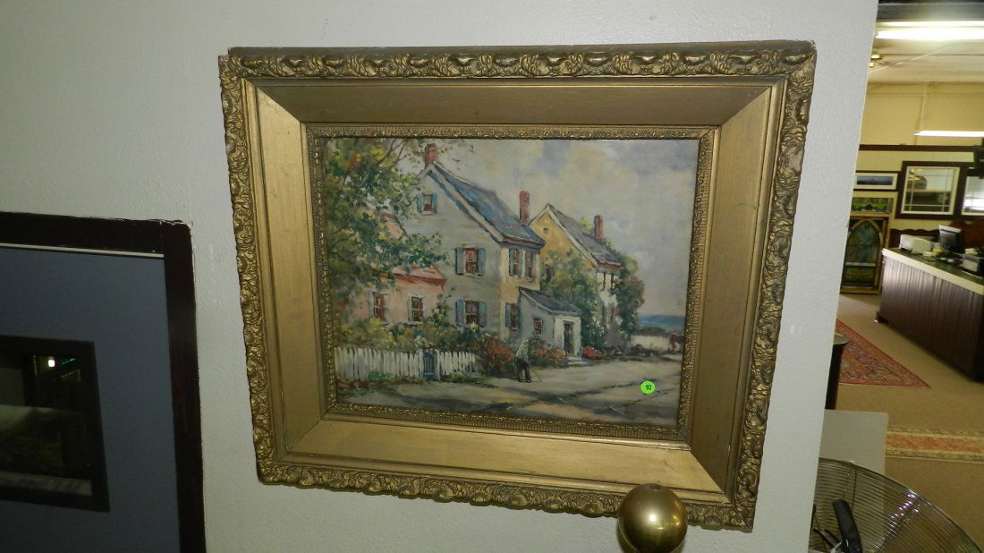 vintage framed litho of cottage in antique frame: vintage framed litho of cottage in antique frame