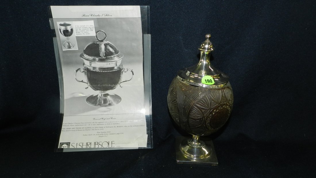 antique silver mounted cocoanut cup: antique silver mounted cocoanut cup