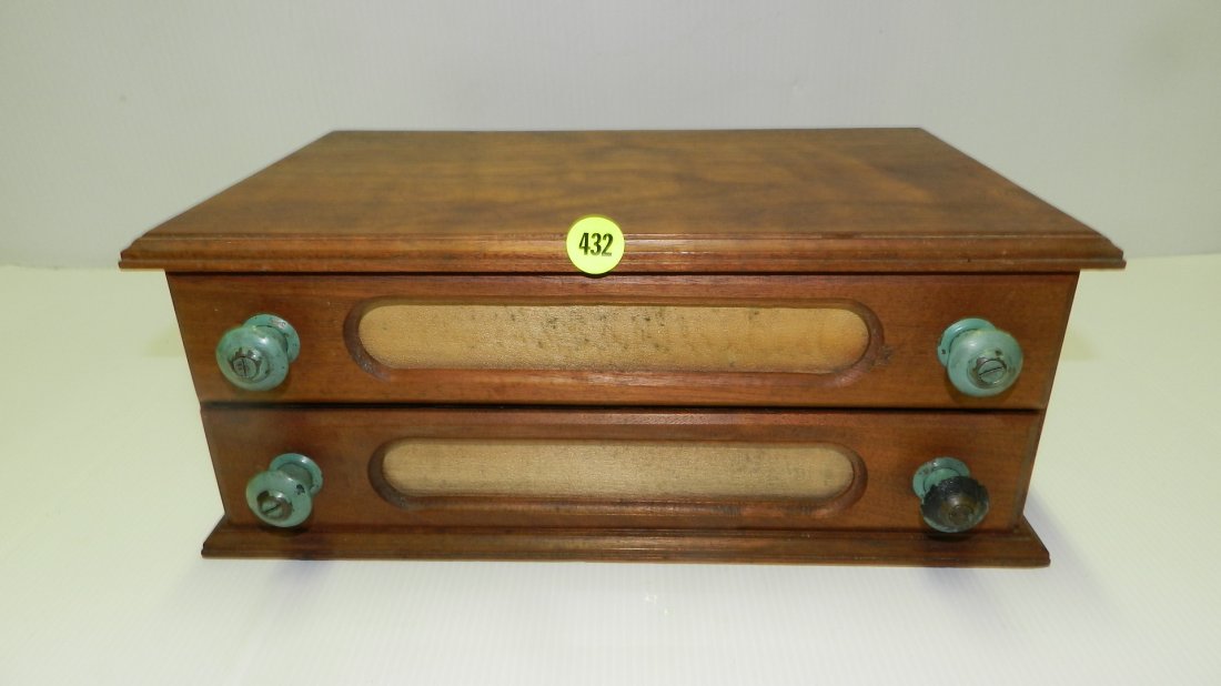 antique 2 drawer spool cabinet / sewing drawers, cond: antique 2 drawer spool cabinet / sewing drawers, cond VG