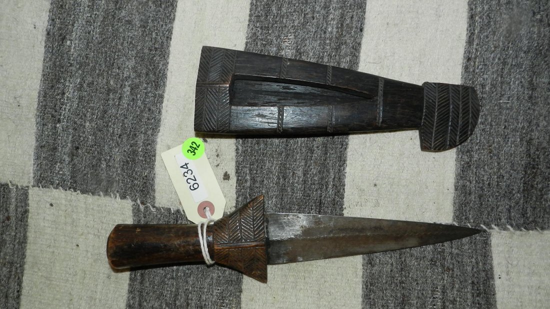 6234) nice African wooden handled knife, wooden sheath,: 6234) nice African wooden handled knife, wooden sheath, blade 6.75"