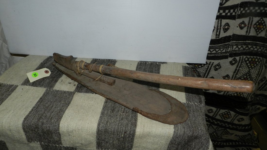 13170) African carved Wooden implement - hoe like. 23": 13170) African carved Wooden implement - hoe like. 23"