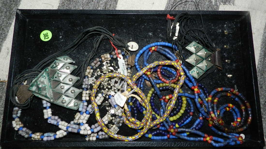 Tray of African bead necklaces: Tray of African bead necklaces
