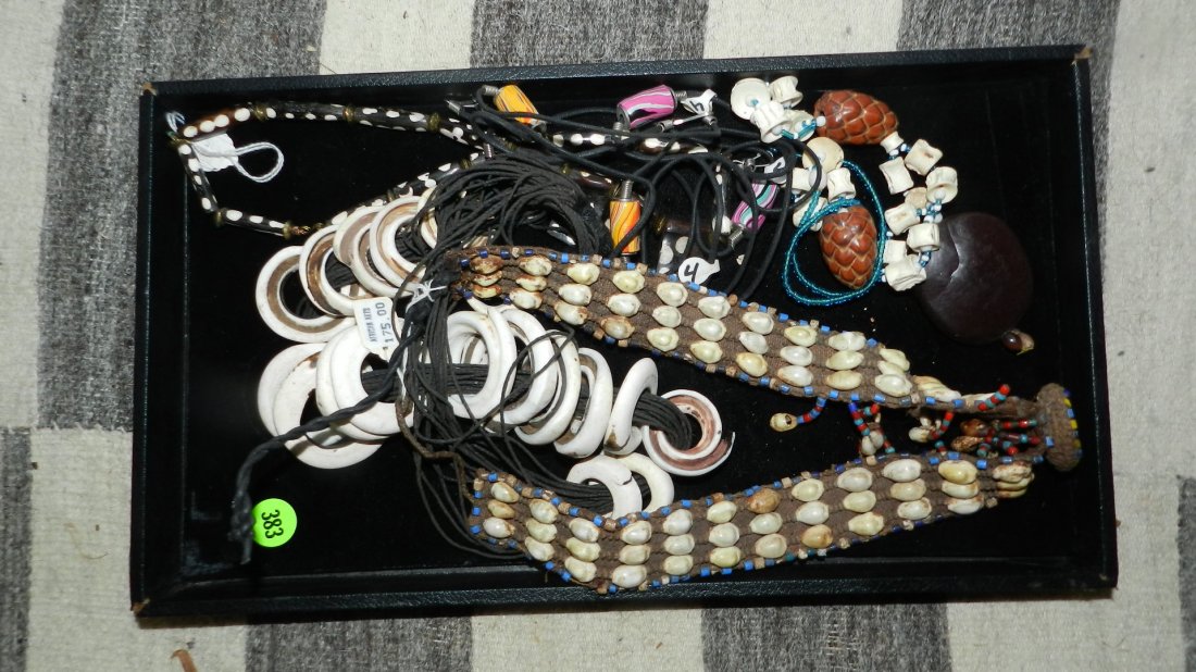 Tray of African bead necklaces: Tray of African bead necklaces