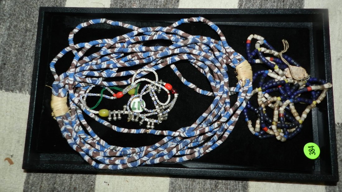 Tray of African bead necklaces: Tray of African bead necklaces